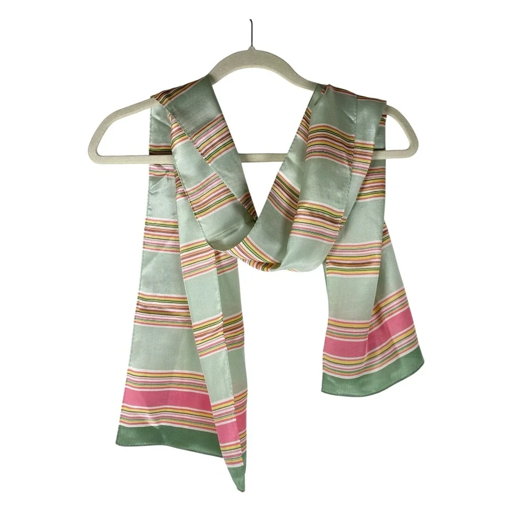 Vintage Talbots Silk Scarf Women Sage Pink Stripe Exc Rectangular Polished Retro
